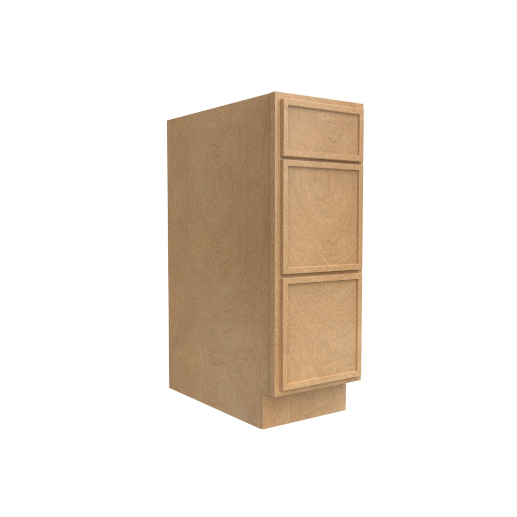 Slim Shaker Karamel - 12 Inch Three Drawer Base Cabinet - 12
