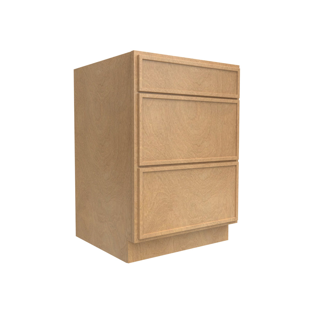 Slim Shaker Karamel - 24 Inch Three Drawer Base Cabinet - 24