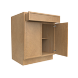 Slim Shaker Karamel - 27 Inch Double Door Base Cabinet - 27" Width x 34.5" Height x 24" Depth