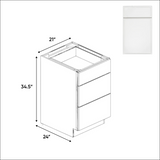 Slim Shaker Oatmeal - 21 Inch Three Drawer Base Cabinet - 21" Width x 34.5" Height x 24" Depth