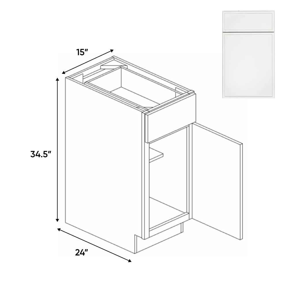 Slim Shaker Oatmeal - 15 Inch Single Door Base Cabinet - 15" Width x 34.5" Height x 24" Depth
