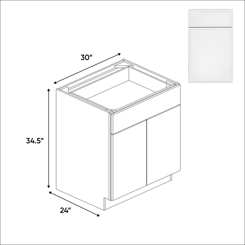 Slim Shaker Oatmeal - 30 Inch Full Height Double Door Base Cabinet - 30" Width x 34.5" Height x 24" Depth