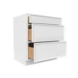 Slim Shaker Oatmeal - 30 Inch Three Drawer Base Cabinet - 30" Width x 34.5" Height x 24" Depth