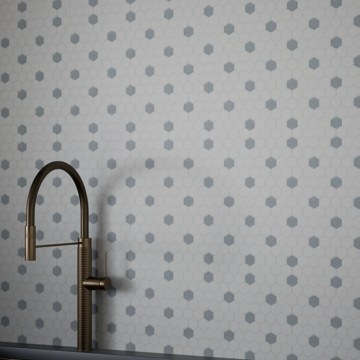 1 in Hexagon Canvas White W/ Insert Soho Cloud Blue Matte Glazed Porcelain Mosaic