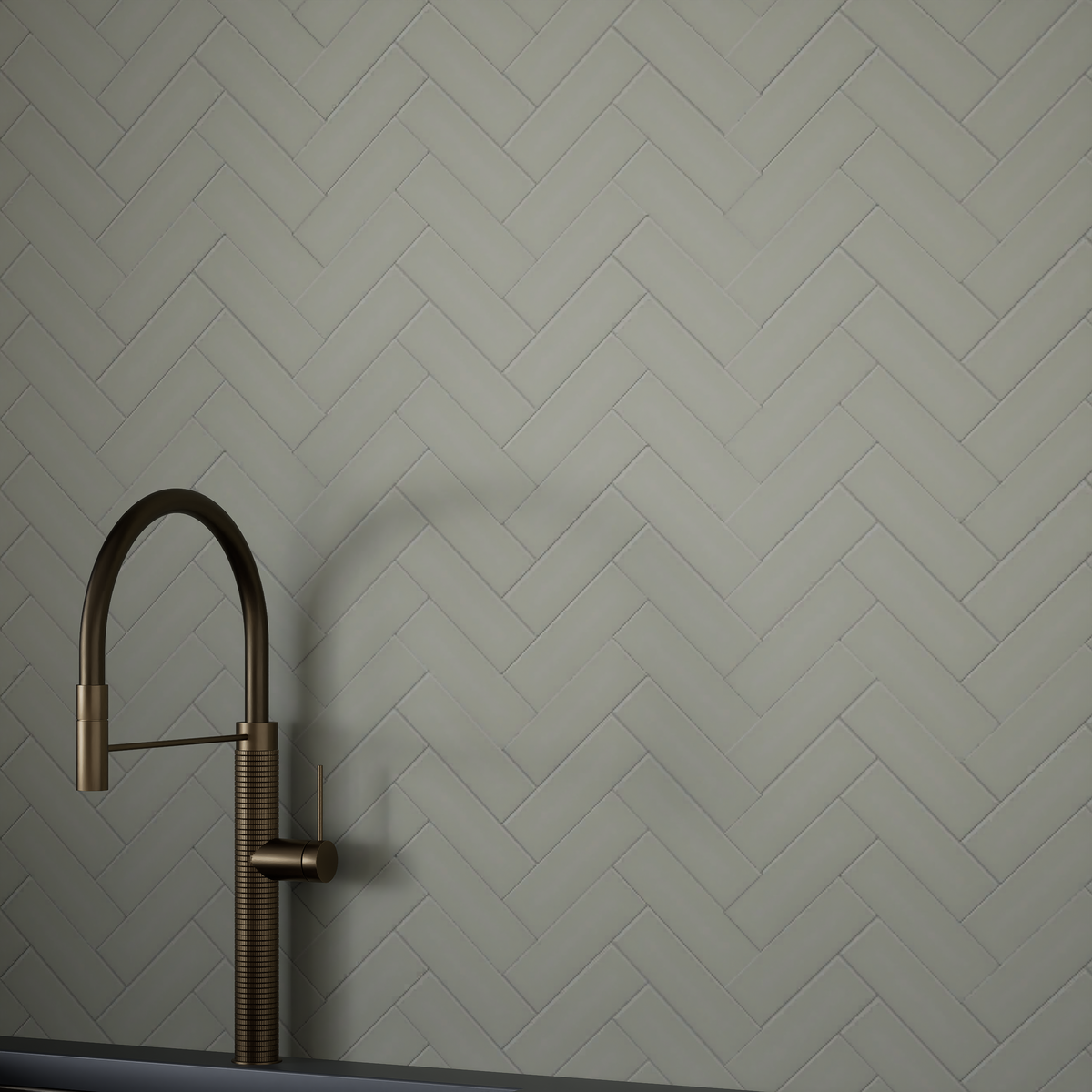 2 x 6 in Herringbone Soho Soft Sage Matte Glazed Porcelain Mosaic
