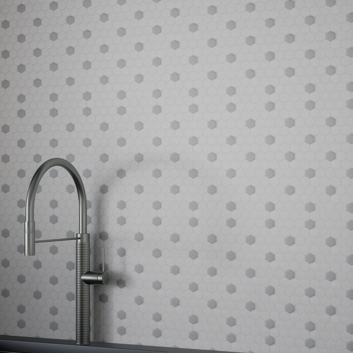 1 in Hexagon Canvas White W/ Insert Soho Loft Grey Matte Glazed Porcelain Mosaic