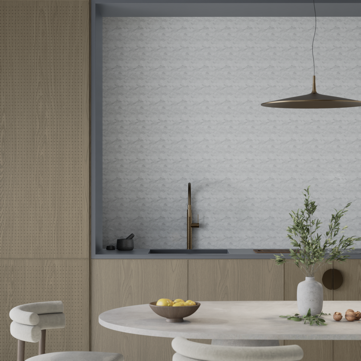 2 in Plata Statuario Brina Hexagon Polished Glazed Porcelain Mosaic