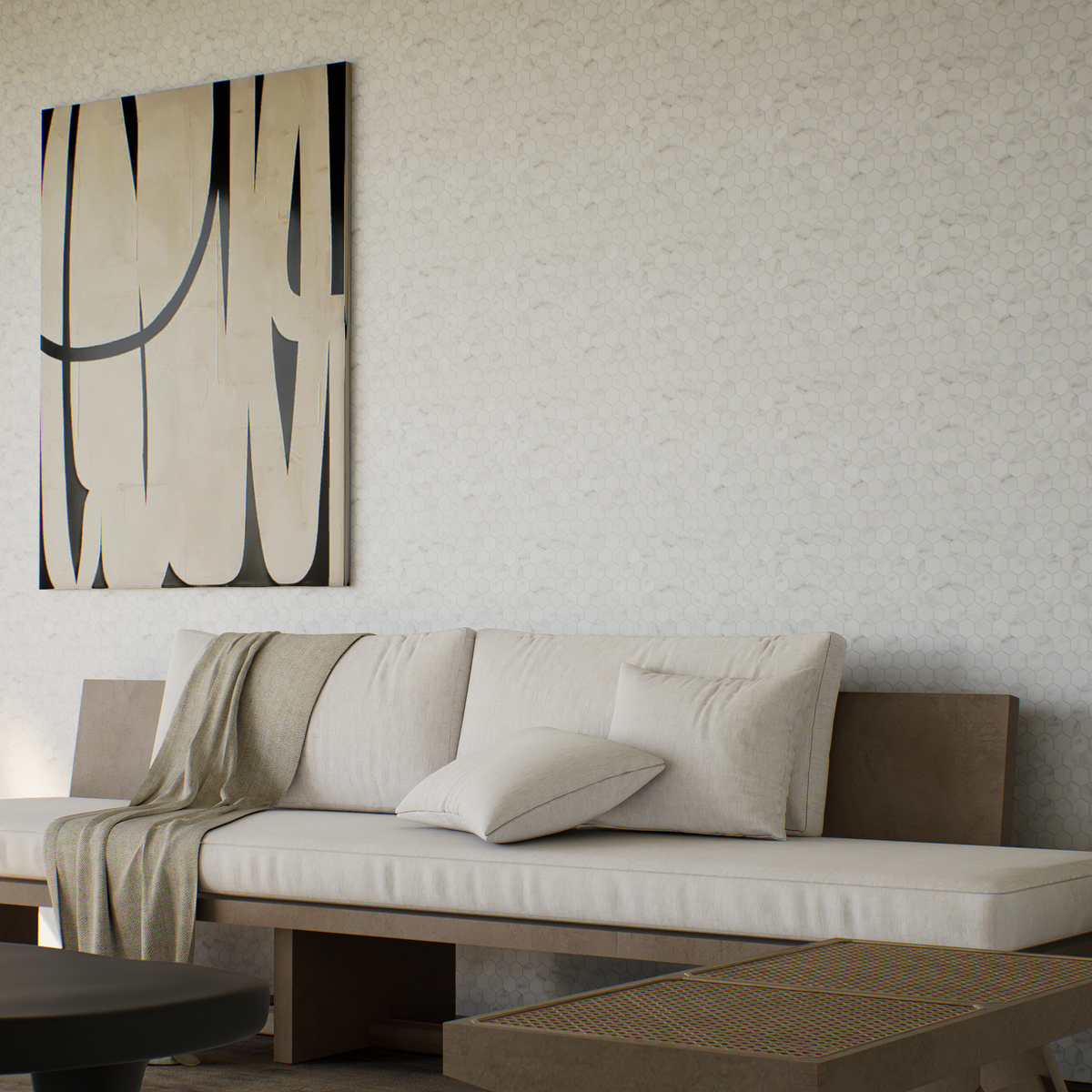 1-1/4 in Hexagon Bianco Venatino Honed Marble Mosaic