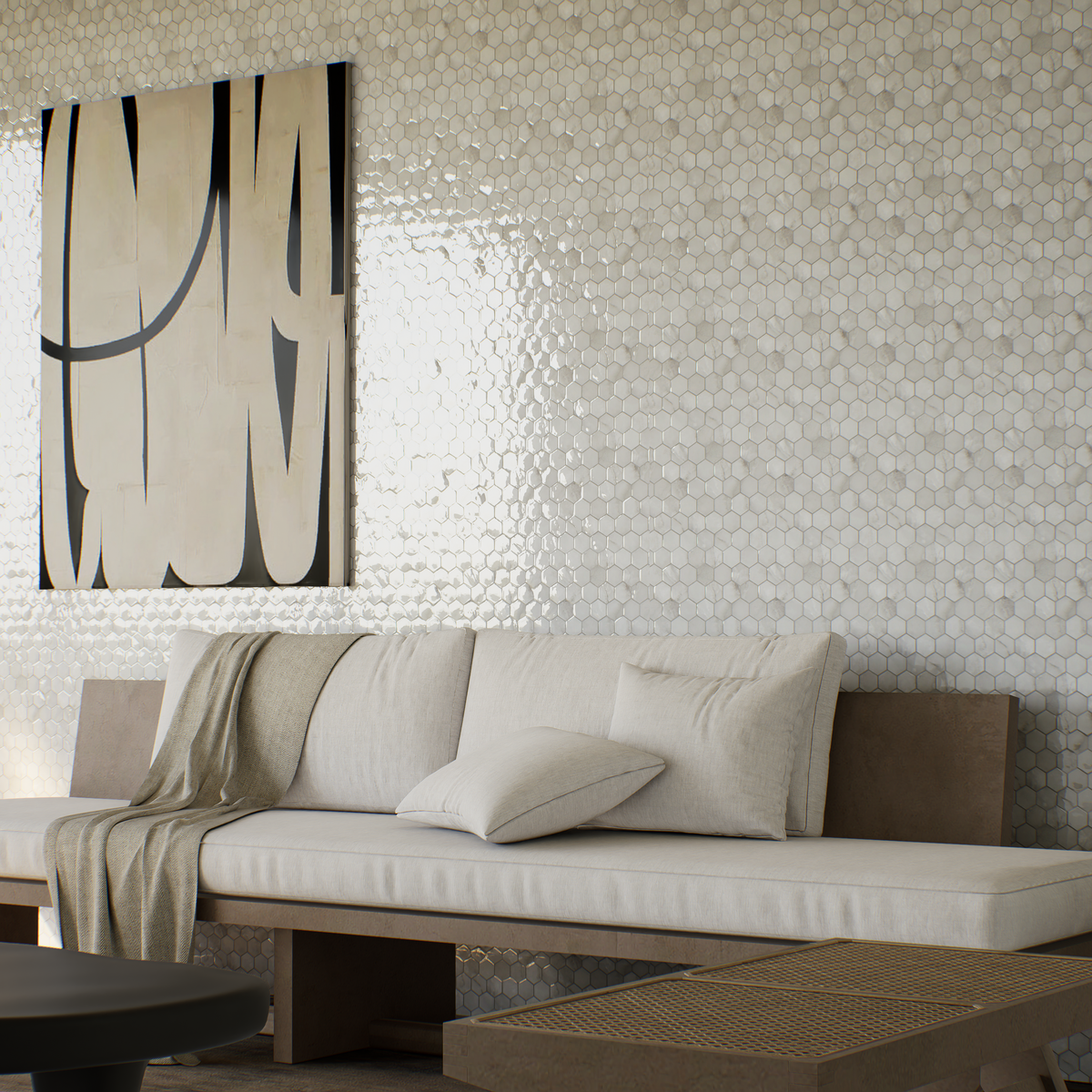 2 in Hexagon La Marca Onyx Nuvolato Polished Glazed Porcelain Mosaic