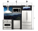 ZLINE Kitchen Vignette with a Stainless Steel Refrigerator, Dual Fuel Freestanding Range, Stainless Steel Range Hood, 30" Over the Range Microwave, and Monument Style Dishwasher (VND-BCD-RA)