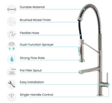 Nouvet Single Handle, Pull-Down Kitchen Faucet with Pot Filler in Brushed Nickel -SM-KF74BN