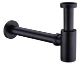 TRUSTMI Bottle P Trap Brass Round 1 1/4 Inch Decorative P-Trap, Adjustable Bathroom Basin Sink Waste Drain Kit, Wall Drainage, Matte Black