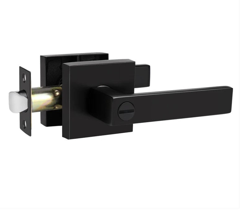 10 Pack - Rectangle Black Door Handles Heavy Duty Privacy Bedroom & Bathroom Door Lock Levers -   DL01BK 10 pack