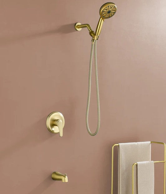 Wellfor Brushed Gold 10-Setting Handheld Showerhead and Bathtub Faucet Set - 88047BG
