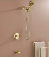 Wellfor Brushed Gold 10-Setting Handheld Showerhead and Bathtub Faucet Set - 88047BG