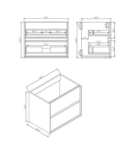 Kingdee 30'' Floating Bathroom Vanity With Acrylic Sink Top - SLIM-30-GW