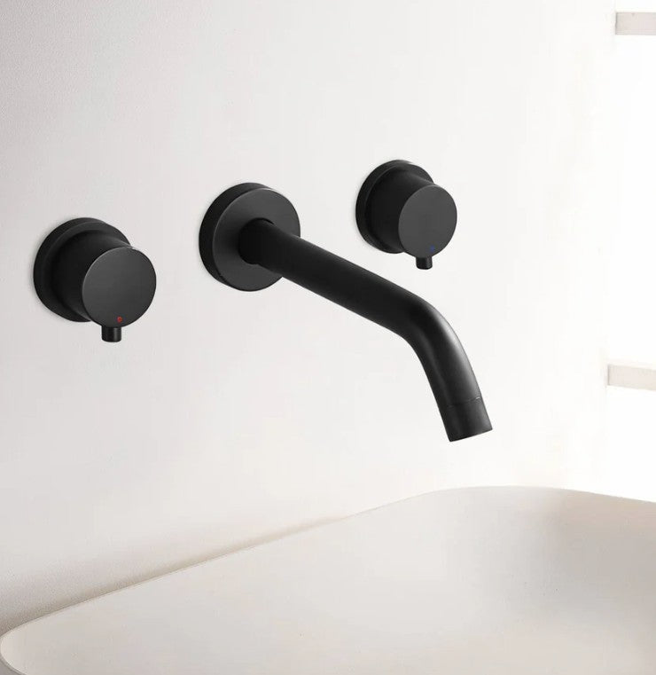 2-Handle Wall Mount Bathroom Faucet with Level Handles in Matte Black - WB-FA057MB