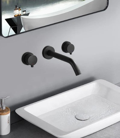 2-Handle Wall Mount Bathroom Faucet with Level Handles in Matte Black - WB-FA057MB