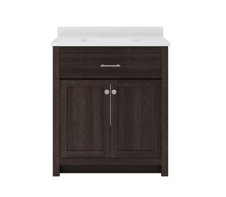 Reese 30" Vanity Combo single Sink Bath Vanity in Mocha with White Cultured Marble Top