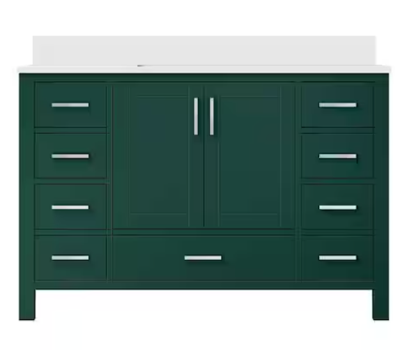 Jacques 48 in. W x 22 in. D Green Bath Vanity and White Quartz Top