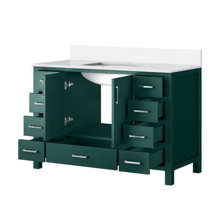 Jacques 48 in. W x 22 in. D Green Bath Vanity and White Quartz Top