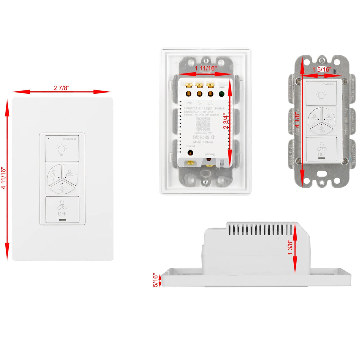 Pilot Smart Wall Switch For Ceiling Fans(1-Gang), Google Assistant, and Siri Shortcuts, Works with Amazon Alexa