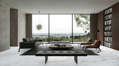24 x 48 in Majesto Statuario Vintage Rectified Colorsync Porcelain Tile installed