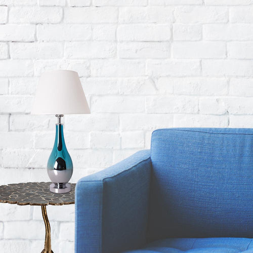 Lola Ombre Droplet Glass Table Lamp 28" - Blue Chrome Ombre/Creme (Set of 2)