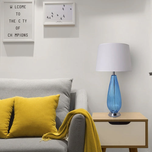 Manolya Translucent Glass Table Lamp 28" - Sky Blue/Ivory White (Set of 2)