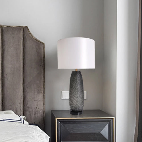 Flores Petals Textured Cylinder Glass Table Lamp 29" - Smoke Gray/Light Gray