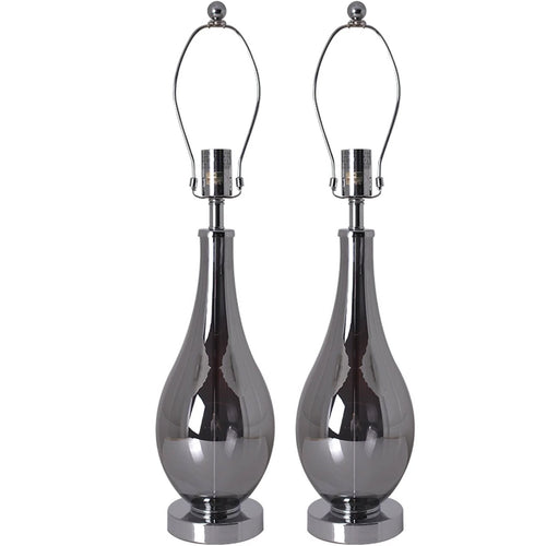 Lola Chrome Droplet Glass Table Lamp 28" - Chrome Gray/Creme (Set of 2)