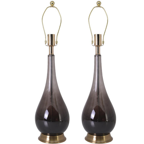 Lola Big Translucent Smoke Gray Ombre Glass Table Lamp 30" - Smoke Gray Ombre/Silver Yarn Shade (Set of 2)