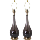 Lola Big Translucent Smoke Gray Ombre Glass Table Lamp 30" - Smoke Gray Ombre/Silver Yarn Shade (Set of 2)