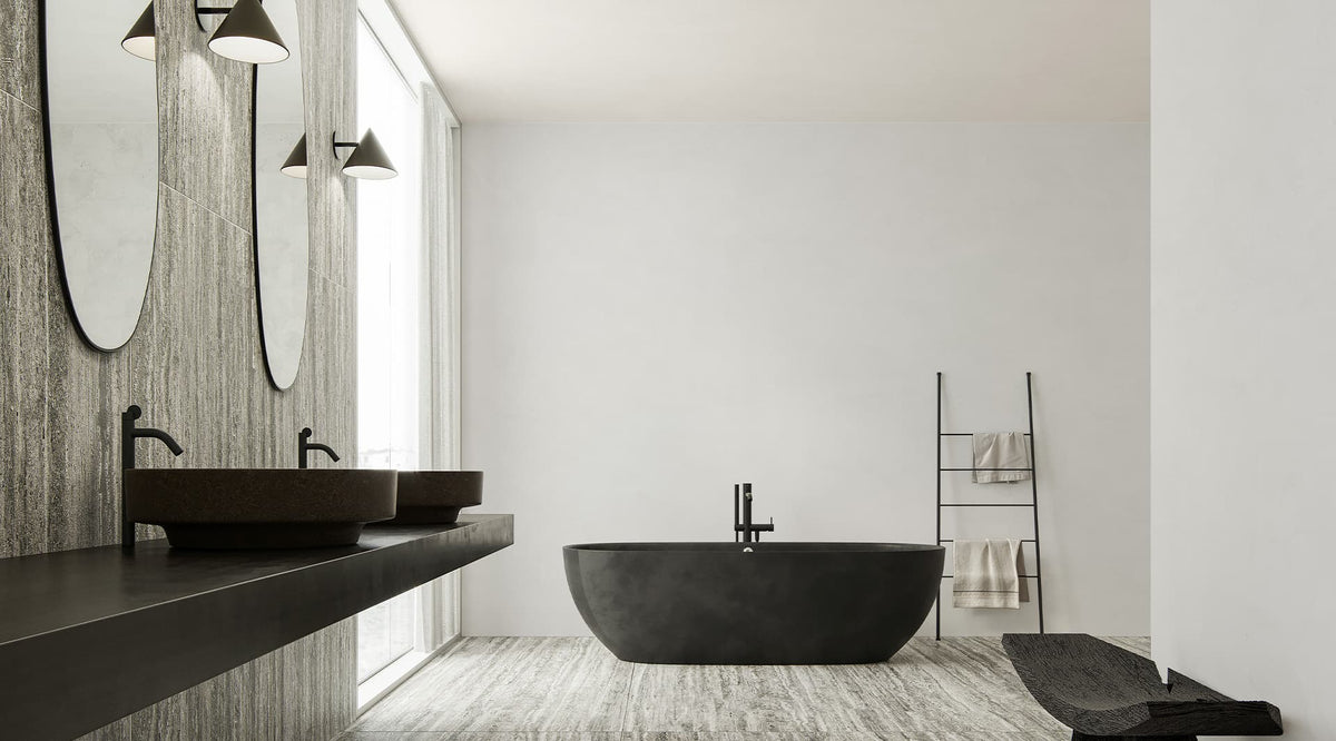 36 x 72 in Majesto Travertino Titanium Organic Matte Rectified Colorsync Porcelain Tile installed