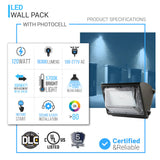 LED Wall Pack Light 120W with Dusk-to-Dawn Sensor 5700K 16300LM, Forward Throw, Waterproof Wall Mount Security Lighting, UL, DLC Premium