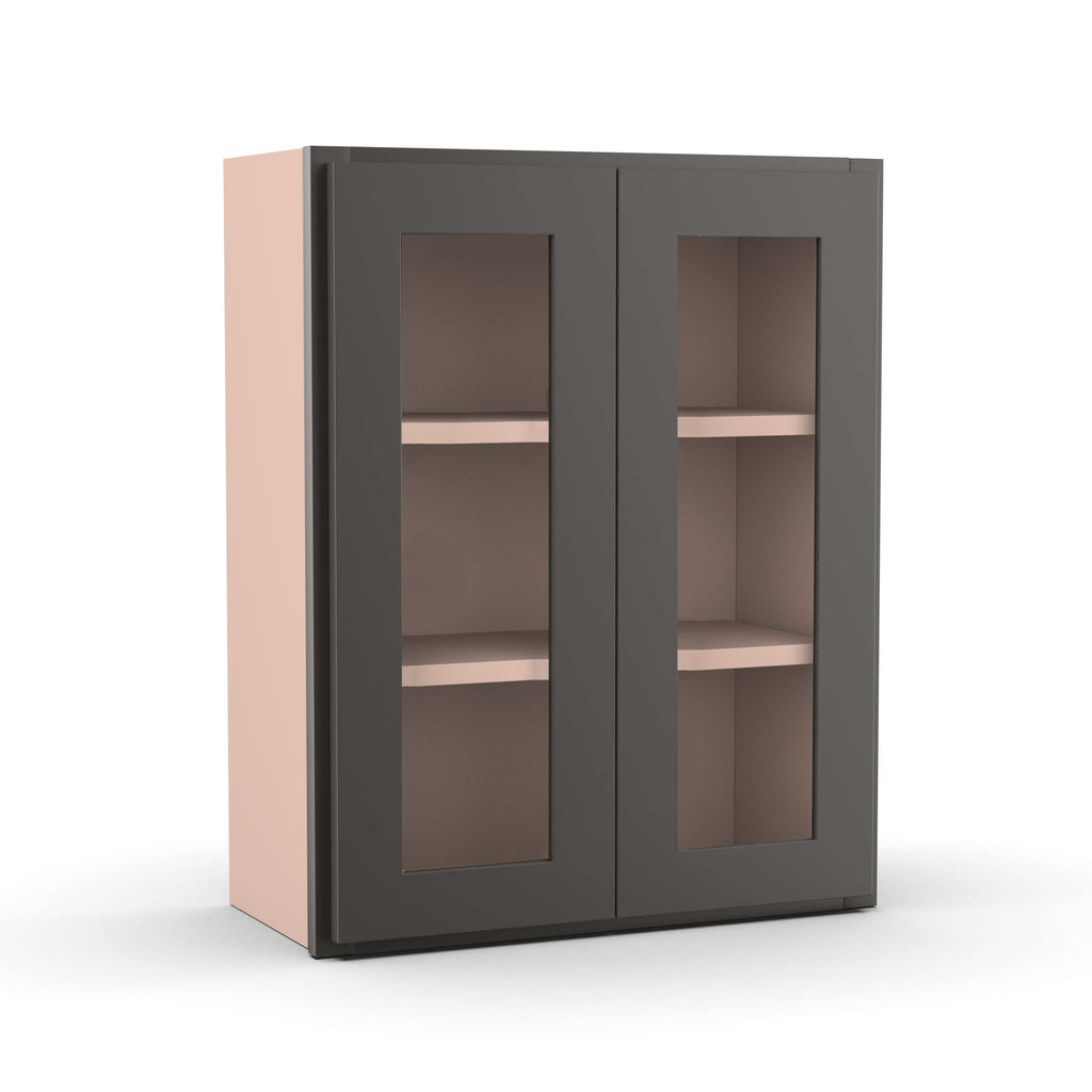 Liberty Shaker Grey - 24 Inch Double Glass Door Wall Cabinet - 24