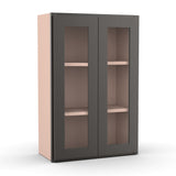 Liberty Shaker Grey - 24 Inch Double Glass Door Wall Cabinet - 24" Width x 36" Height x 12" Depth