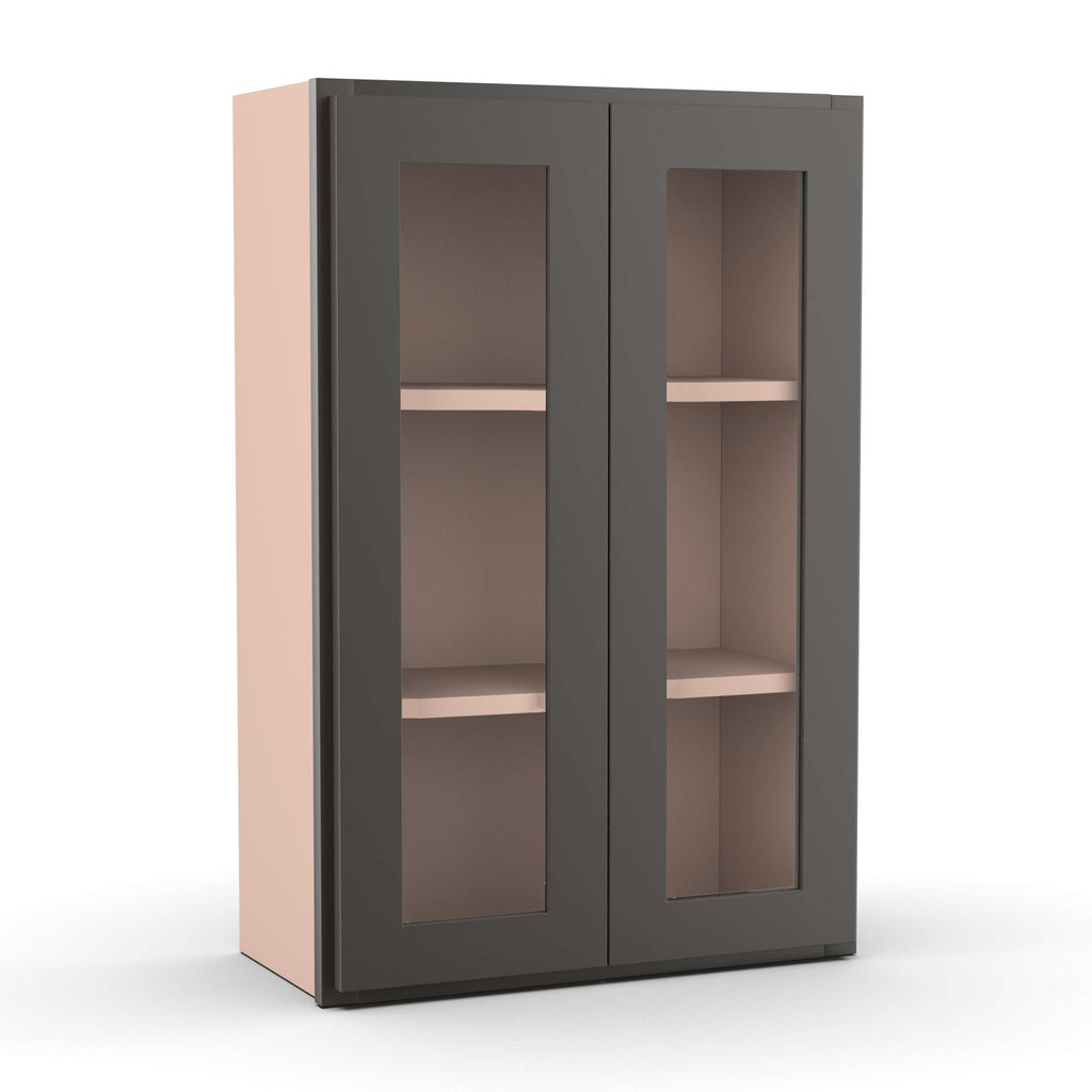 Liberty Shaker Grey - 24 Inch Double Glass Door Wall Cabinet - 24
