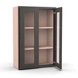 Liberty Shaker Grey - 24 Inch Double Glass Door Wall Cabinet - 24" Width x 36" Height x 12" Depth