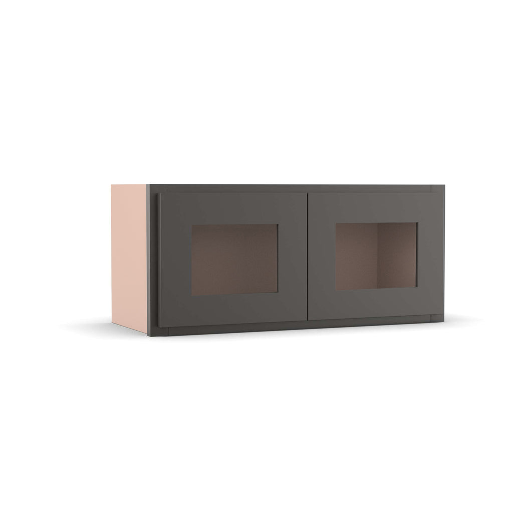 Liberty Shaker Grey - 27 Inch Double Glass Door Wall Cabinet - 27