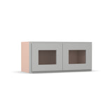 Liberty Shaker Ashen - 27 Inch Double Glass Door Wall Cabinet - 27" Width x 12" Height x 12" Depth