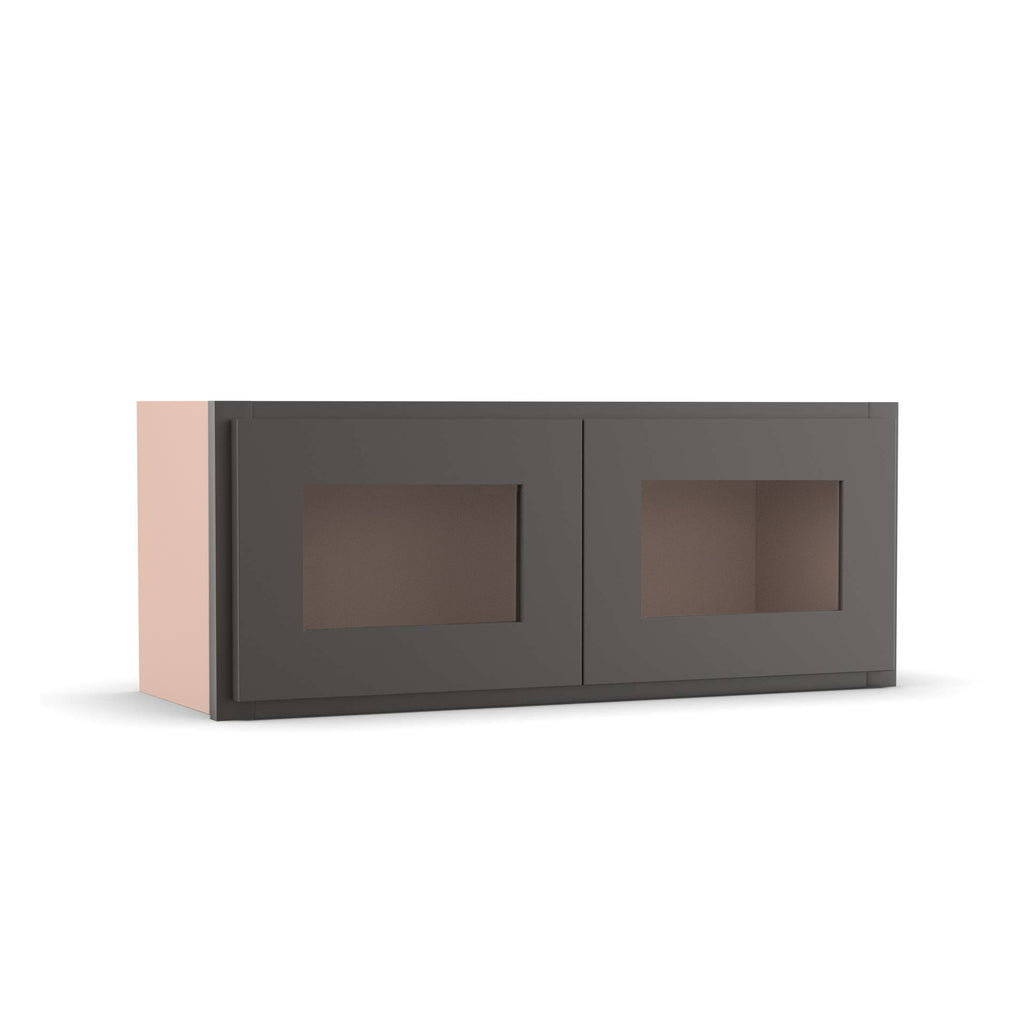 Liberty Shaker Grey - 30 Inch Double Glass Door Wall Cabinet - 30