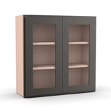 Liberty Shaker Grey - 30 Inch Double Glass Door Wall Cabinet - 30" Width x 30" Height x 12" Depth