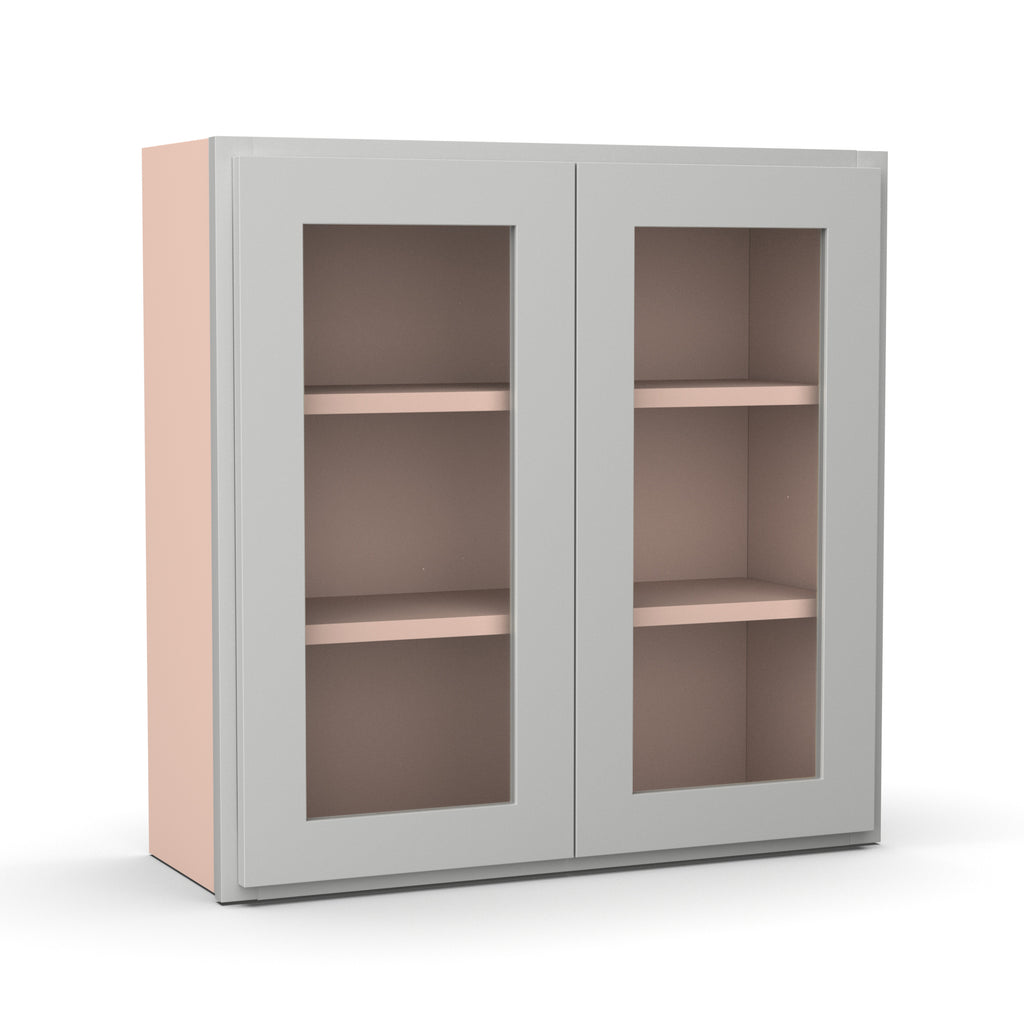Liberty Shaker Ashen - 30 Inch Double Glass Door Wall Cabinet - 30