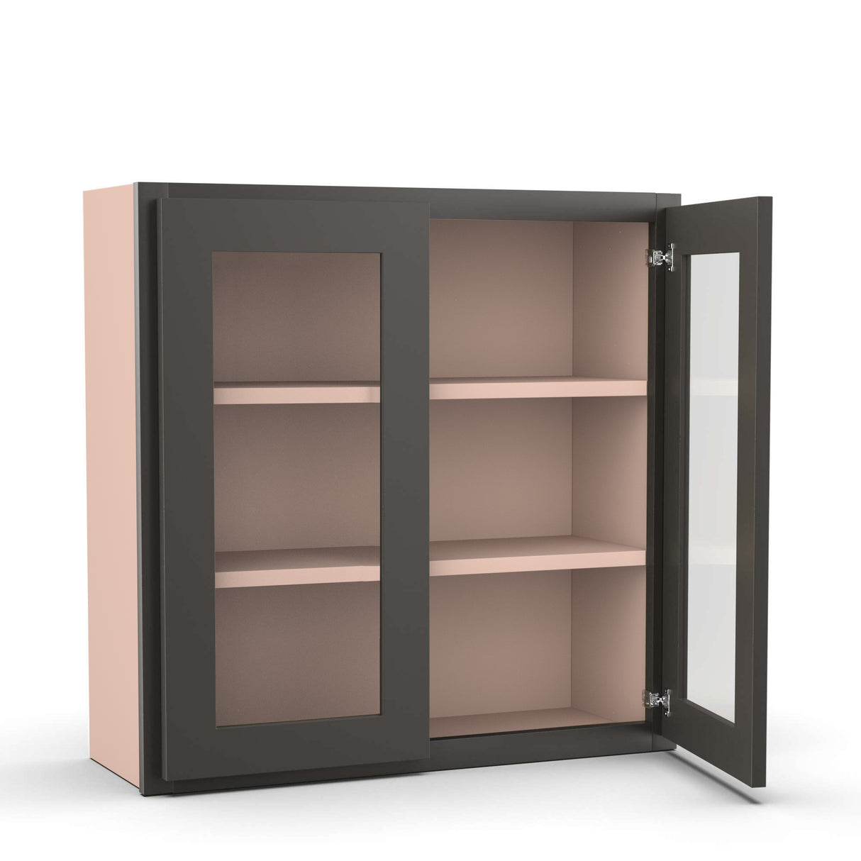 Liberty Shaker Grey - 30 Inch Double Glass Door Wall Cabinet - 30" Width x 30" Height x 12" Depth