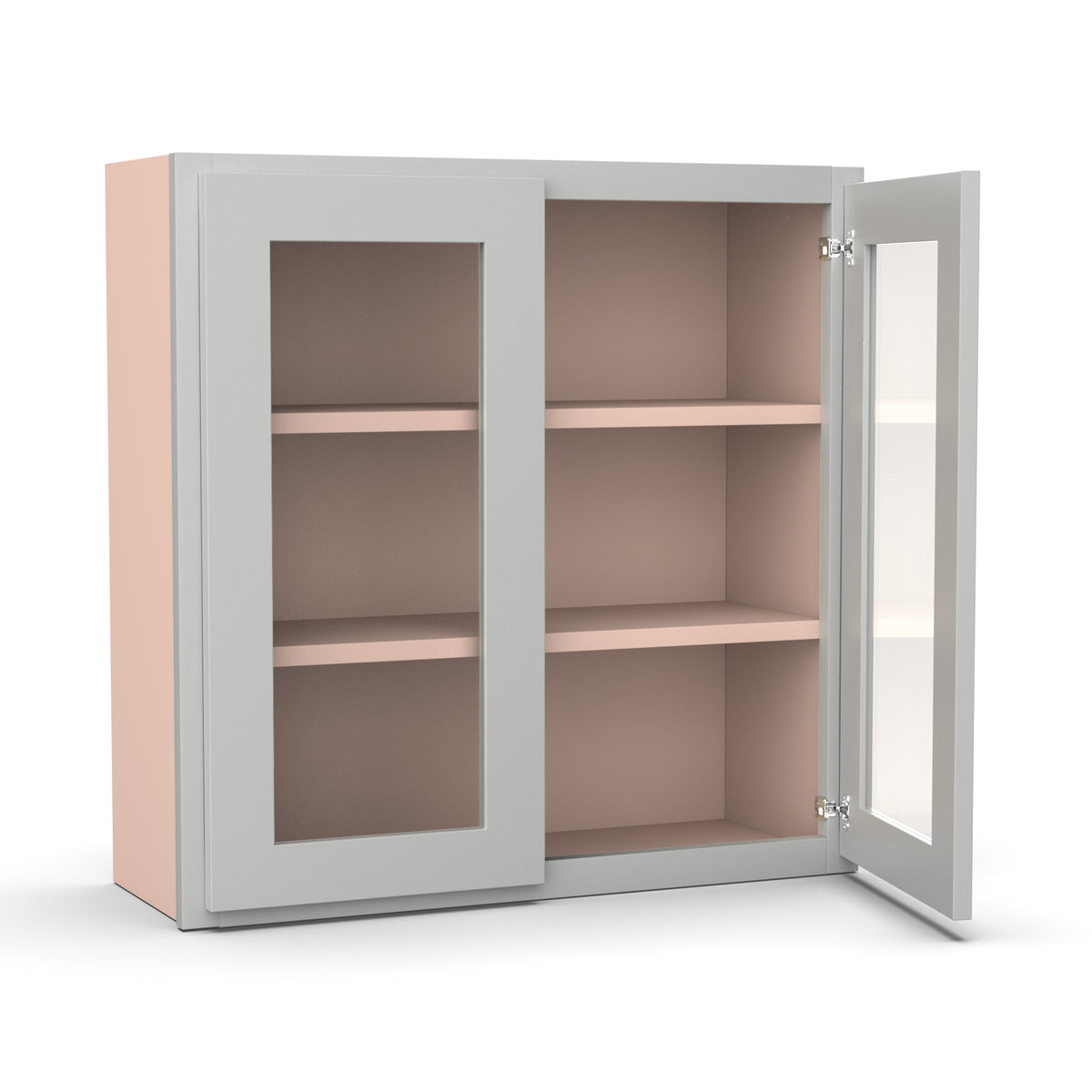 Liberty Shaker Ashen - 30 Inch Double Glass Door Wall Cabinet - 30" Width x 30" Height x 12" Depth