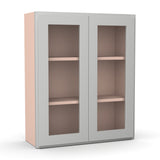 Liberty Shaker Ashen - 30 Inch Double Glass Door Wall Cabinet - 30" Width x 36" Height x 12" Depth
