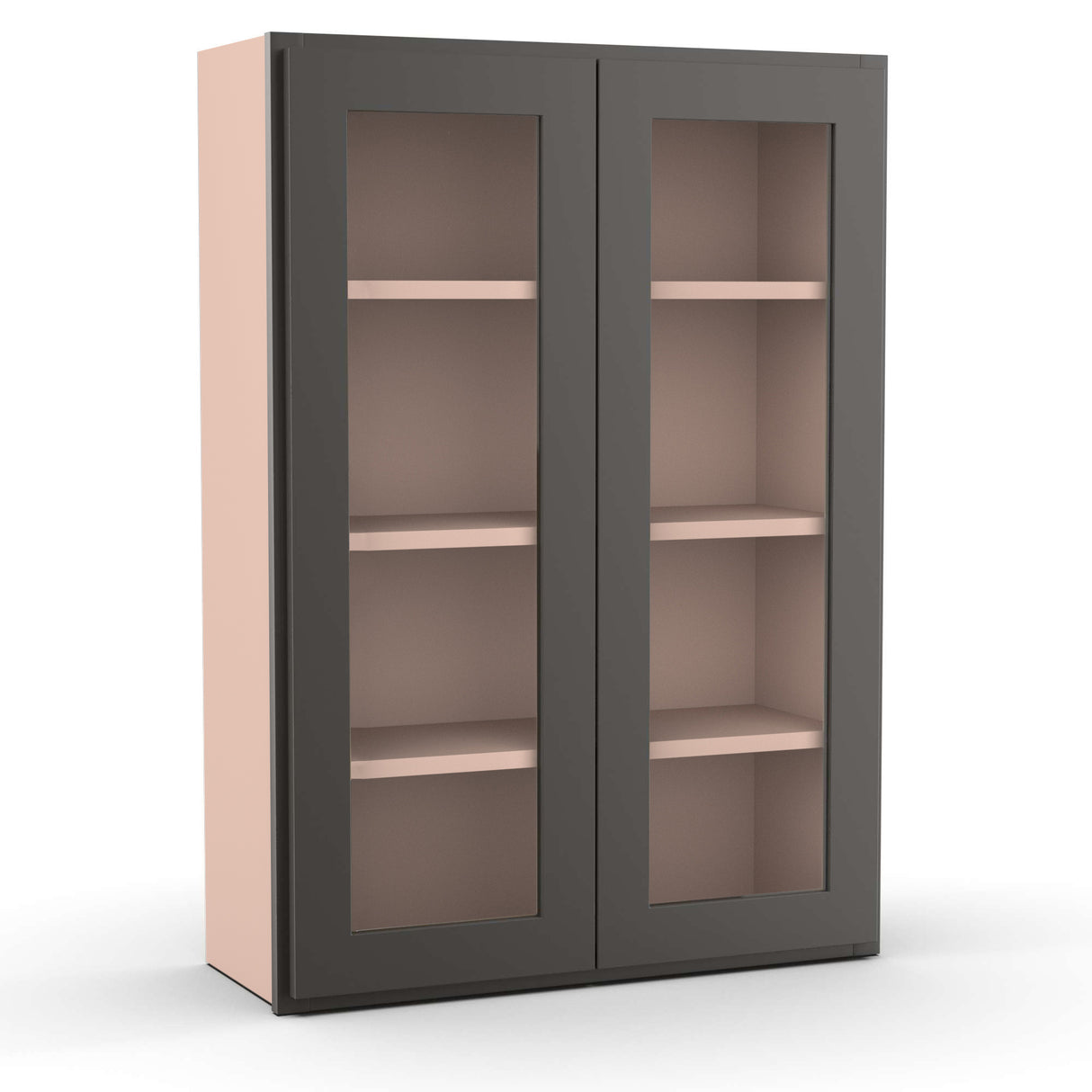 Liberty Shaker Grey - 30 Inch Double Glass Door Wall Cabinet - 30" Width x 42" Height x 12" Depth