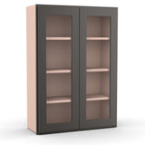 Liberty Shaker Grey - 30 Inch Double Glass Door Wall Cabinet - 30" Width x 42" Height x 12" Depth