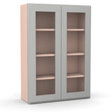 Liberty Shaker Ashen - 30 Inch Double Glass Door Wall Cabinet - 30" Width x 42" Height x 12" Depth